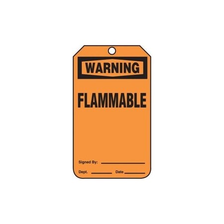 Accuform Safety Tags, WARNING FLAMMABLE, 5.75in x 3.25in, RP-Plastic, 25PK MDT327PTP
